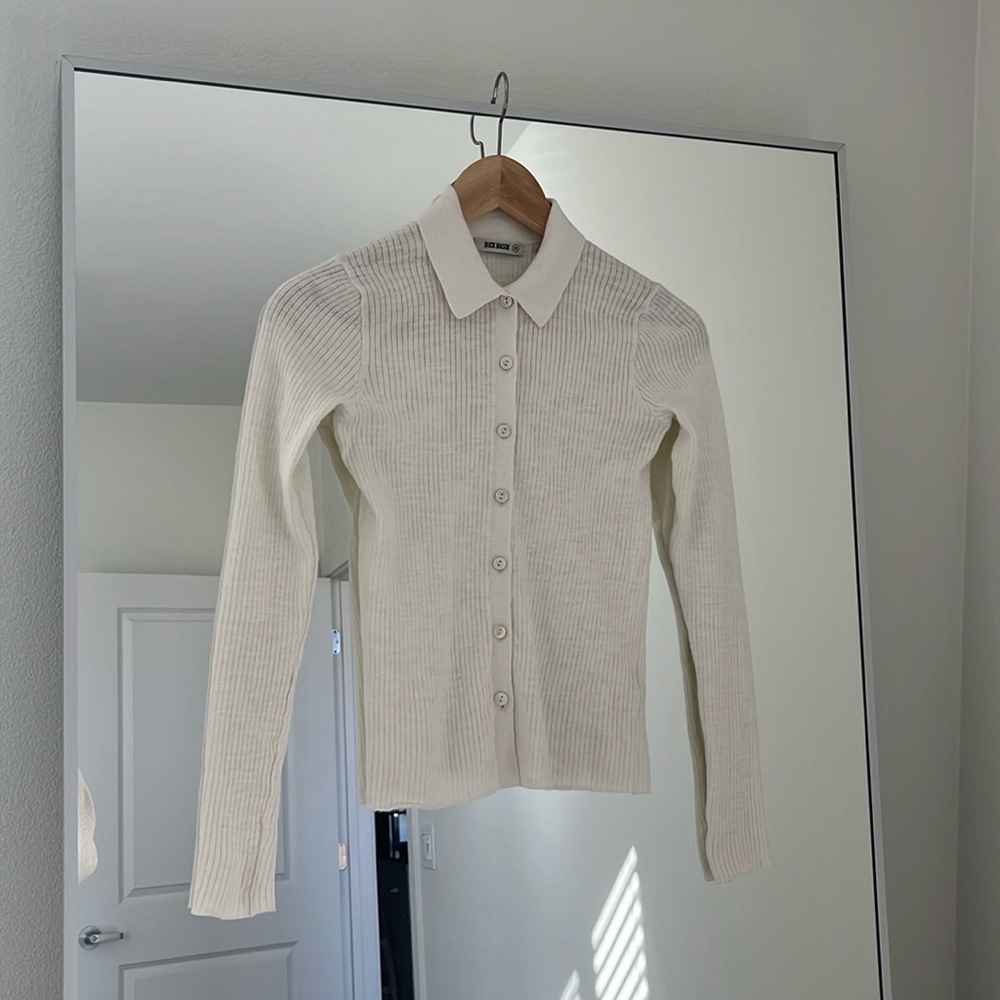BUCK MASON Coastal Linen Rib Polo Shirt in Soft White XS